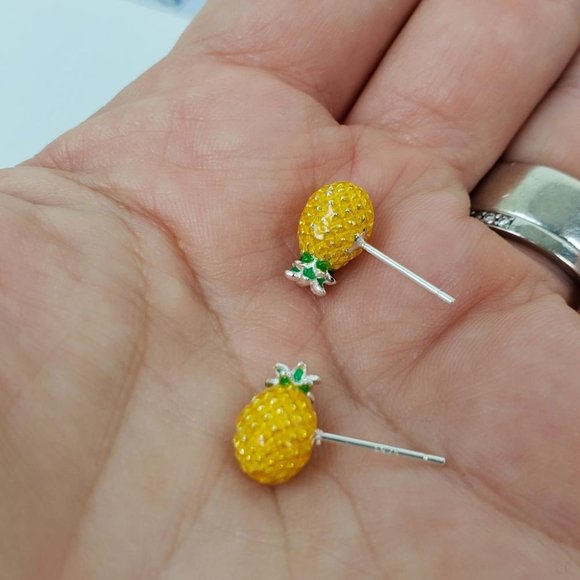 Pineapple .925 Sterling Silver Chic Earrings Studs - Picture 7 of 7